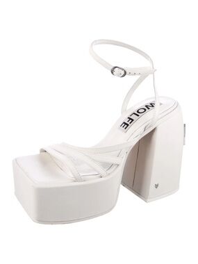 Naked Wolfe White Platform Block-Heel Ankle-Strap Sandal